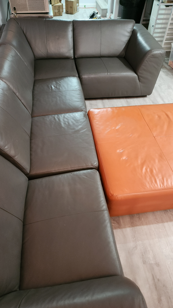 EQ3 Grey Leather Sectional with Orange Leather Ottoman - photo 4