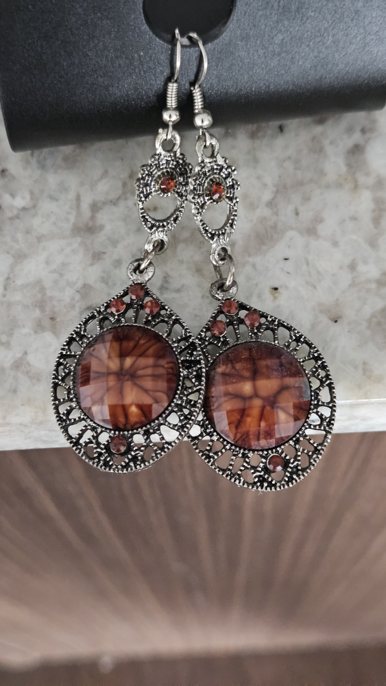 Brown Genstone Silver Tone Dangle Earrings - photo 5