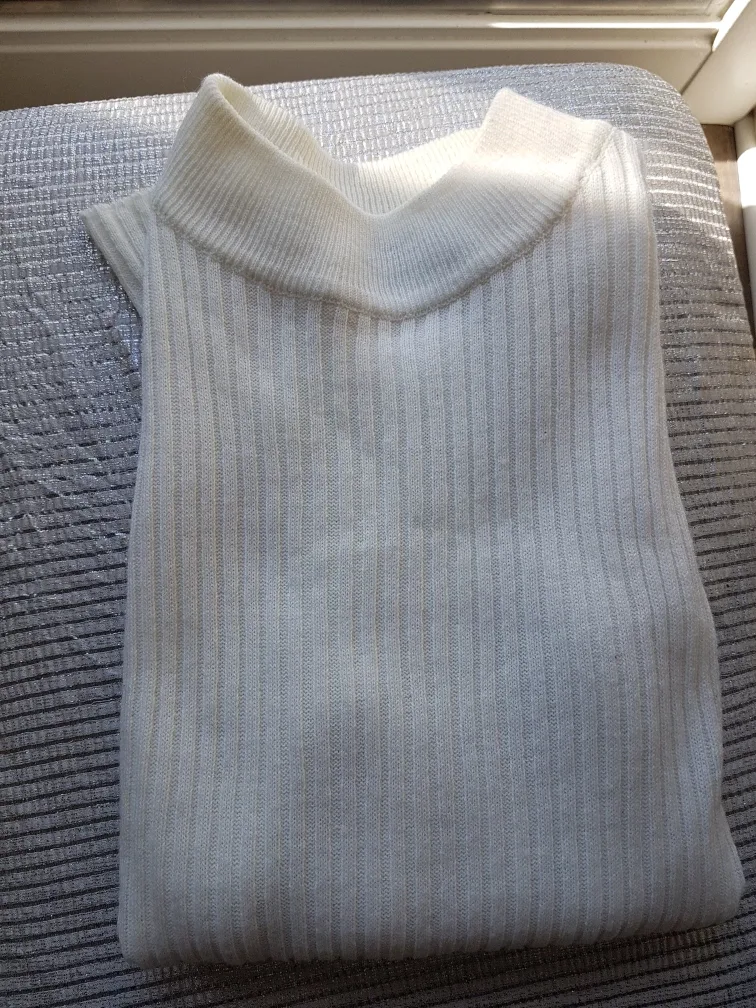 Wcompany cream ribbed mock neck sweater image indicator(3)