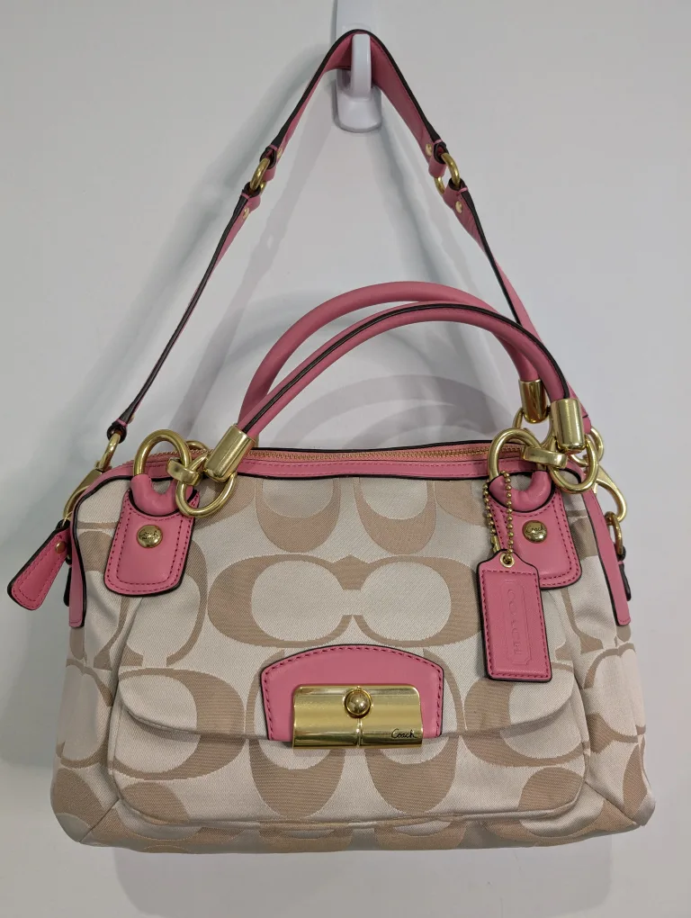 Coach cream and Pink Signature Handbag like new thumbnail