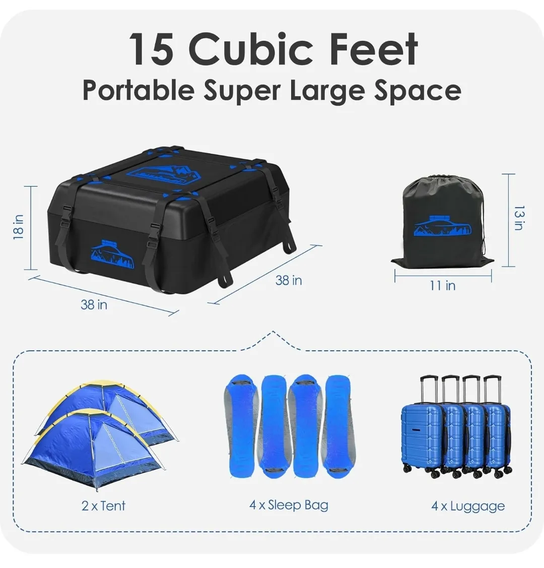 Roof Cargo Carrier 15 Cubic/425 L, 700D Waterproof w/ 6 Straps image indicator(4)