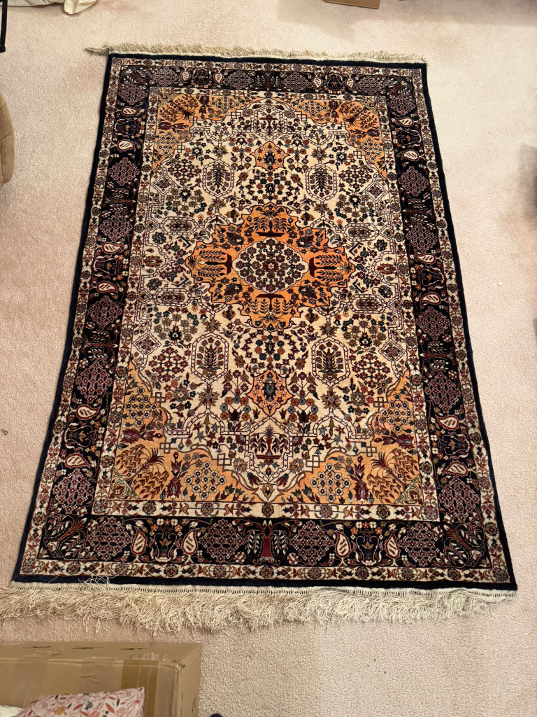 Beautiful Oriental Rug - Cream, Orange, and Navy