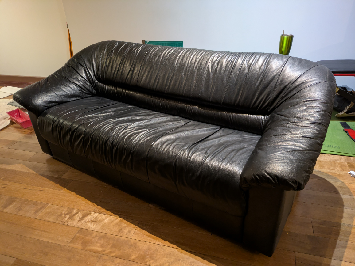 Vintage Black Leather Sofa