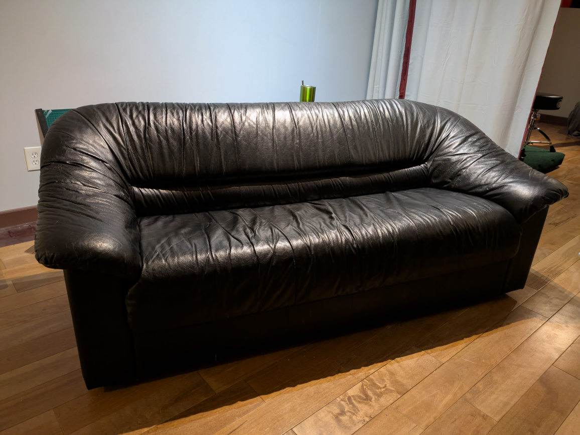 Vintage Black Leather Sofa - photo 2