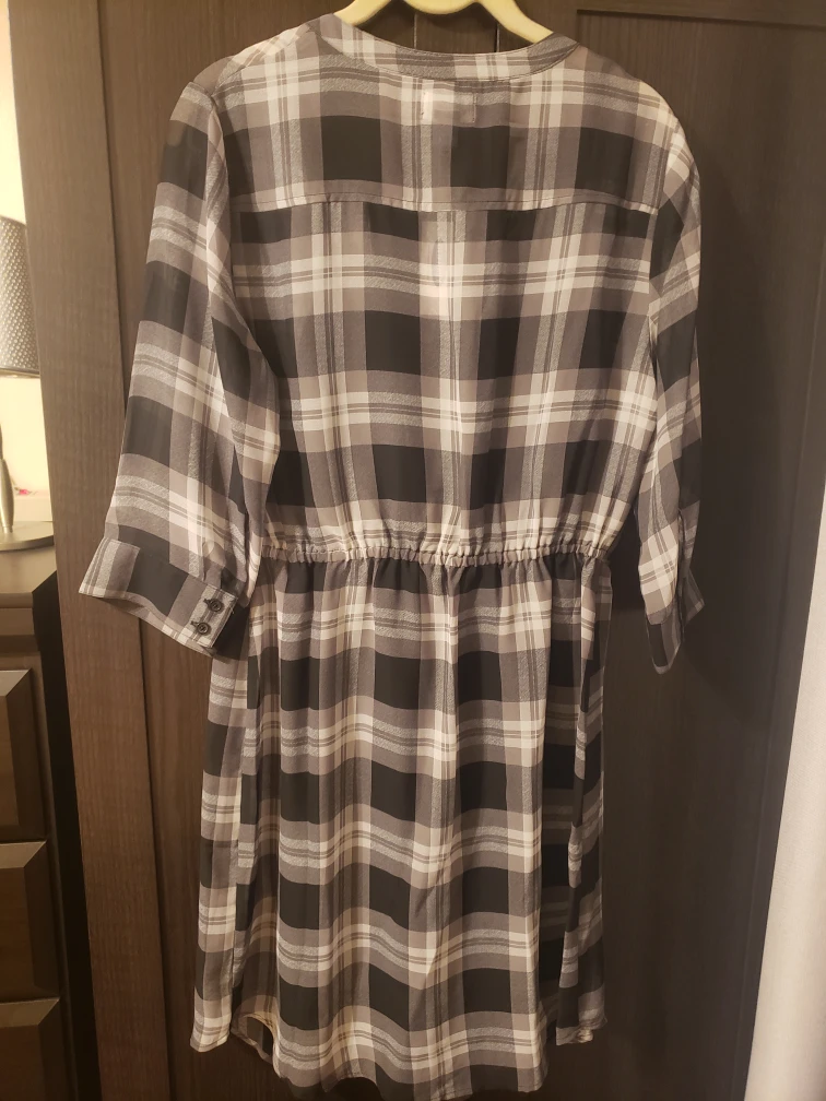 Old Navy Black and Grey Plaid Shirt Dress with Cami - photo 2