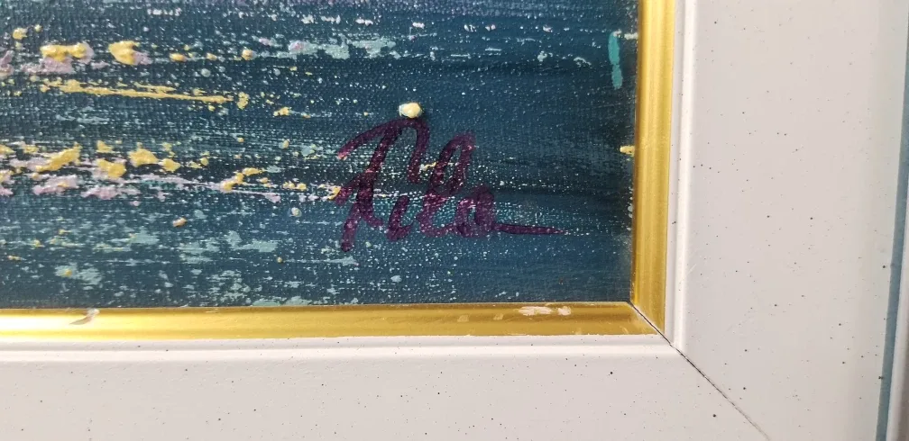 Framed Coastal Painting of Boats in Harbour image indicator(3)