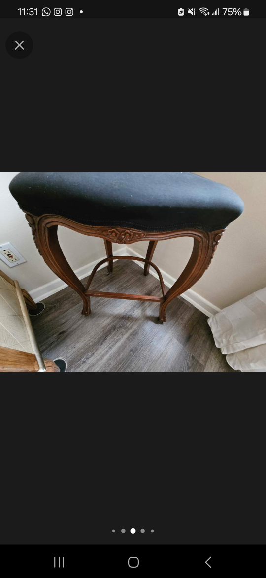 Antique-Style Bar Stool with Dark Upholstery - photo 2