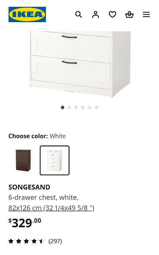 IKEA 6-drawer chest white SONGESAND image indicator(2)