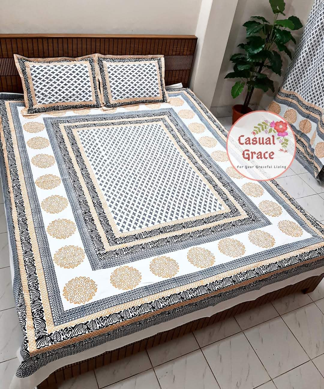 Hand-Block Printed Double Bed Sheet Set