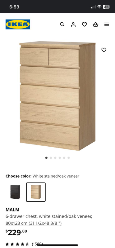 IKEA MALM 6-Drawer Chest - White - photo 3