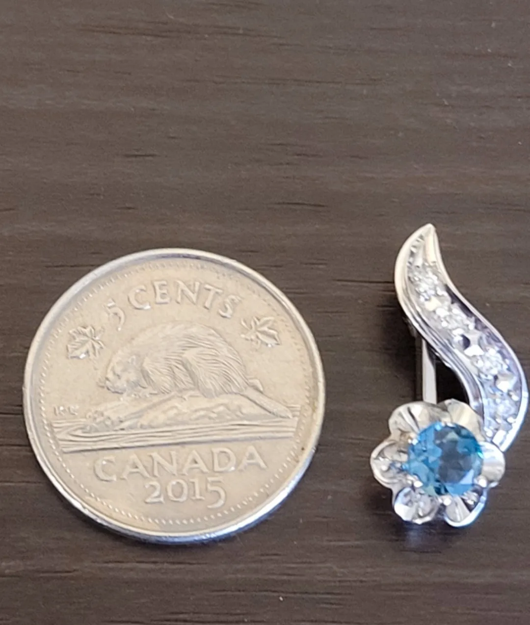 Beautiful white gold 14K, blue Topaz and Diamond Pendant image indicator(5)