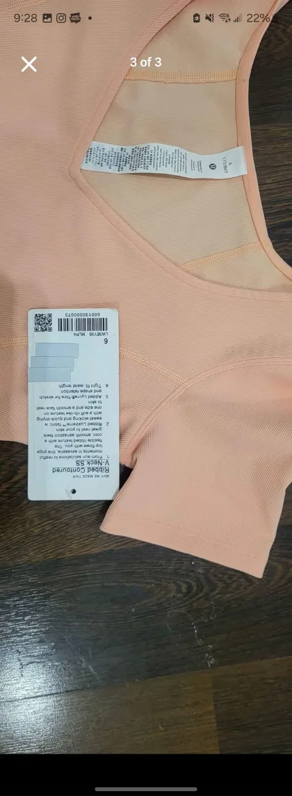 Lululemon Ribbed Contoured Crop Tank Top - Peach image indicator(3)