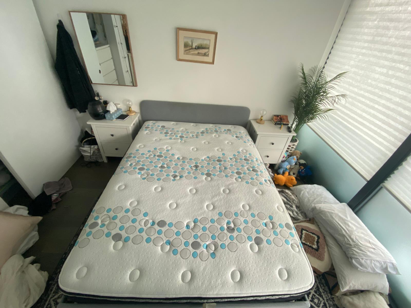 Queen Mattress with Teal and Grey Design