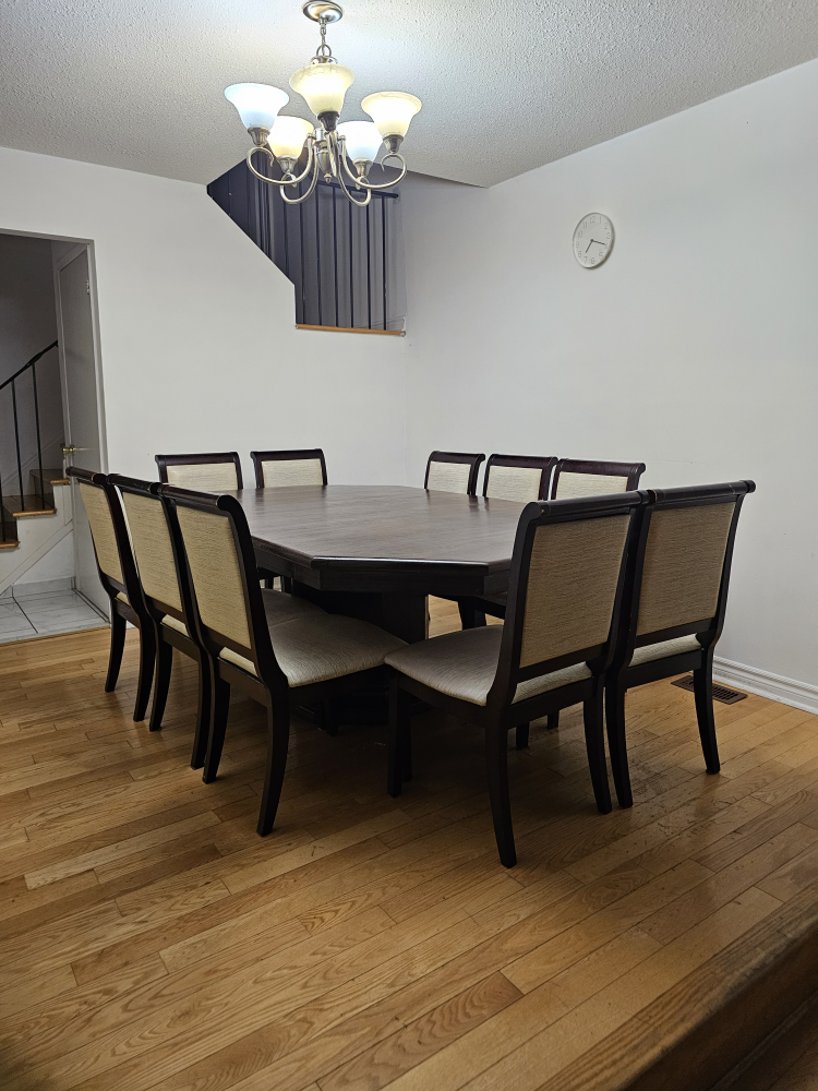 11-Piece Dining Set - Octagon Table & Beige Chairs