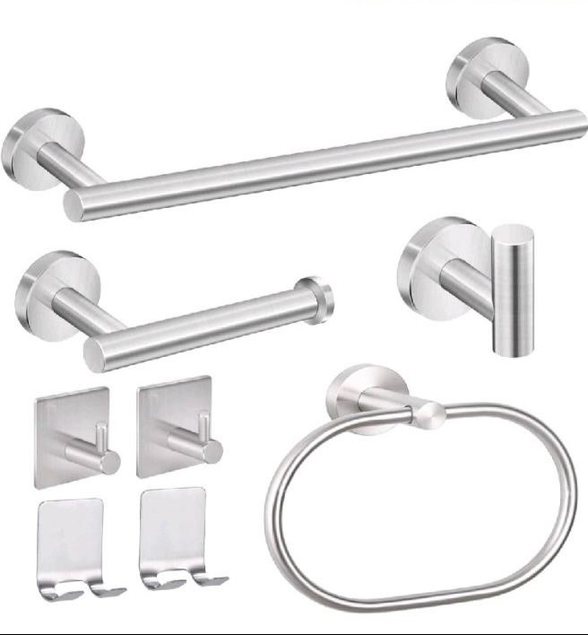 Stainless Steel Bathroom Accessory Ring & Hooks