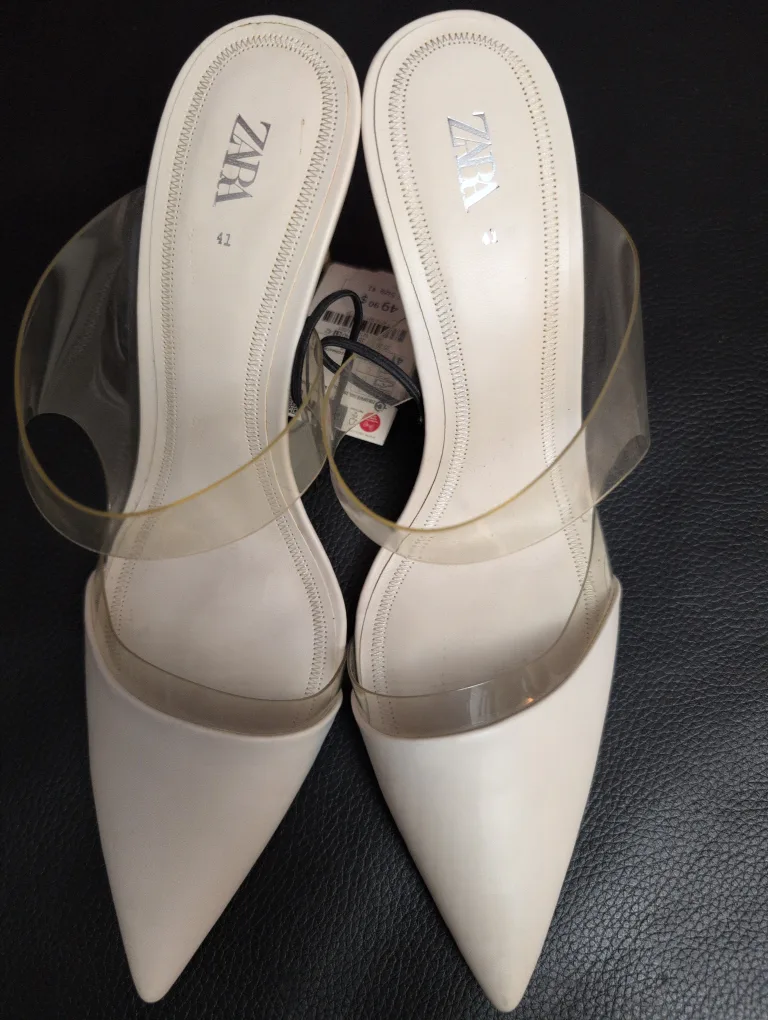 Zara High Heels - White Pointed-Toe Heels with Clear Strap thumbnail