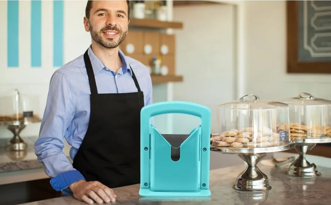 Stainless Steel Bagel Slicer with Safety Handle - Aqua Sky image indicator(9)