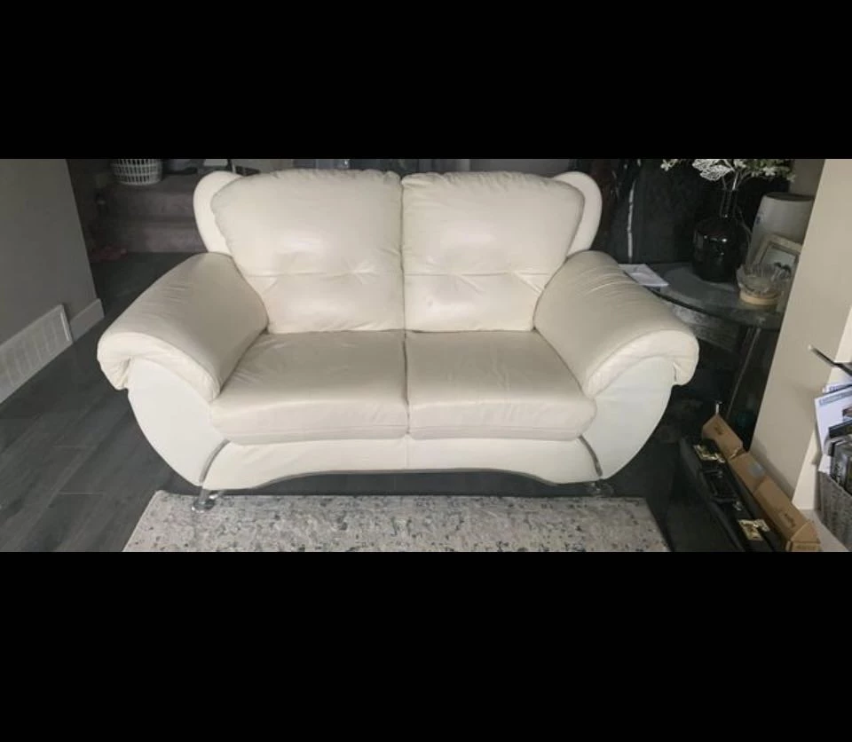 Off-white Leather Loveseat 2 - photo 2