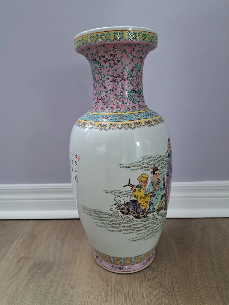 19" Large Vintage Chinese Porcelain Vase with Hand-Painted Scene image indicator(4)
