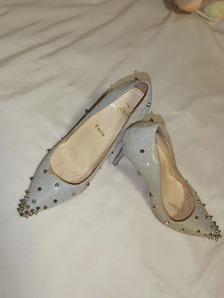 Christian Louboutin Silver Glitter Spiked Heels image indicator(2)