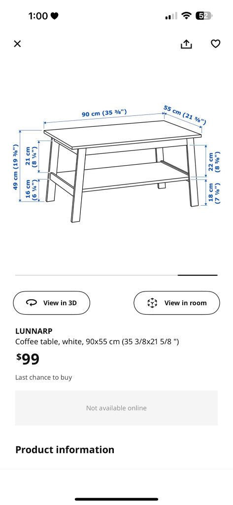 IKEA LUNNARP Coffee Table - White - photo 5