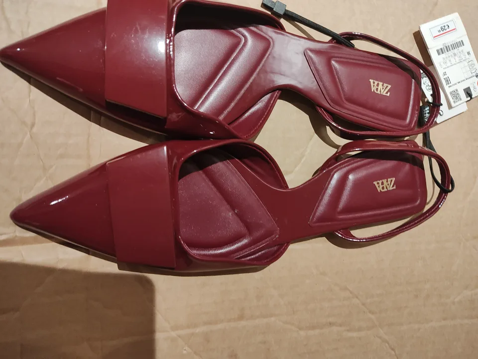 Zara Burgundy Pointed-Toe Slingback Flats image indicator(4)