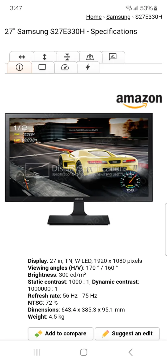 Samsung S27E330H 27" LED Monitor thumbnail