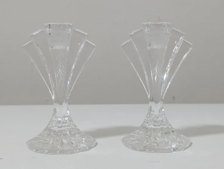 Pair of Crystal Candle Holders with Candles image indicator(3)