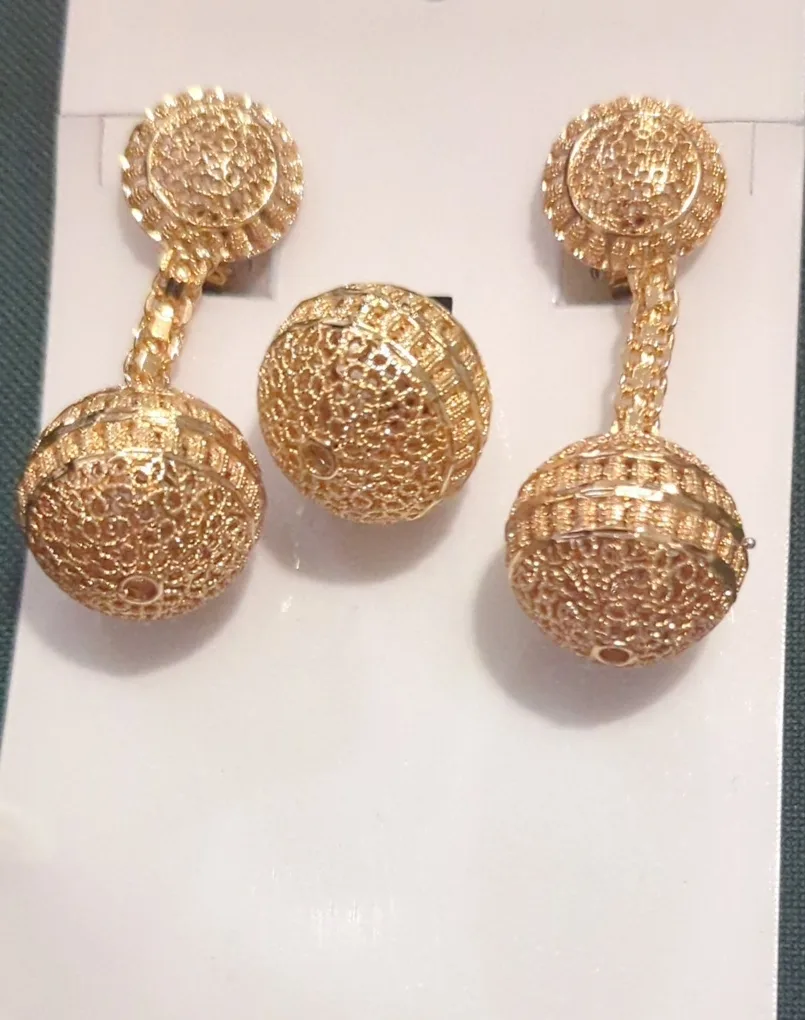 Gold Tone Filigree Ball Drop Earrings and pendant thumbnail