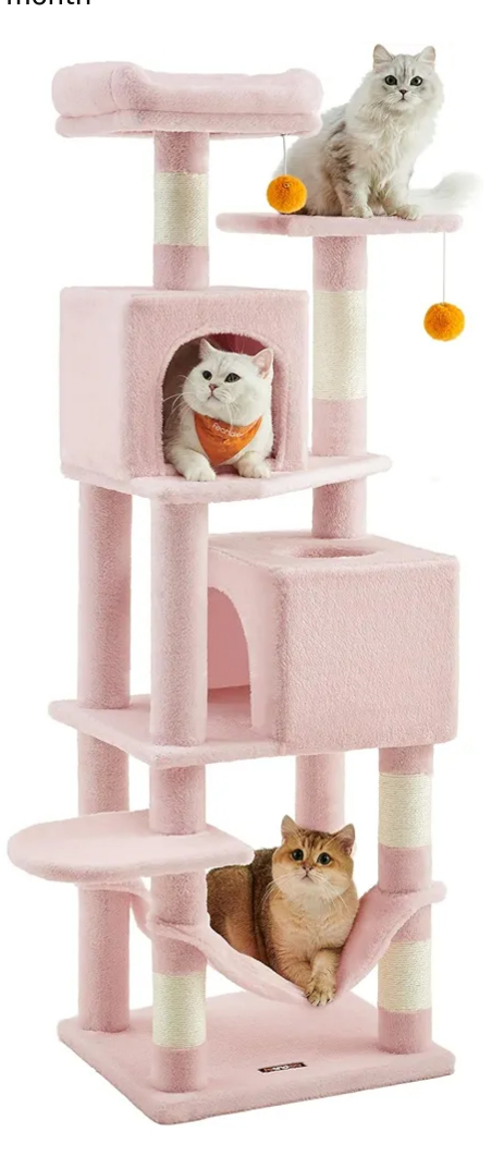 61 Inch Pink Cat Tree