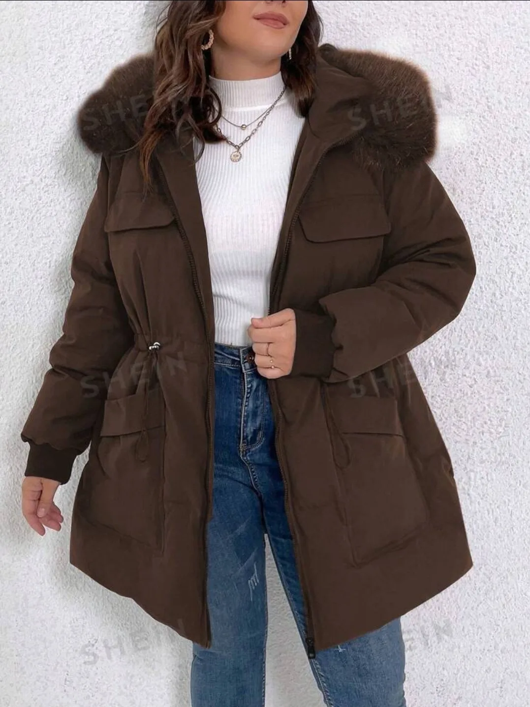 Relaxiva Plus Size Fluffy Patchwork Hooded Coat (US 14 | 1XL) image indicator(7)