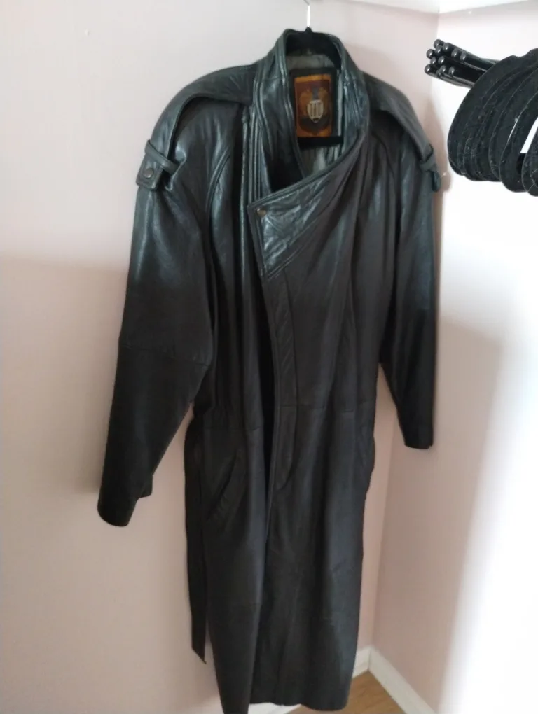 Vintage IOU Leather Collection Black Leather Trench Coat