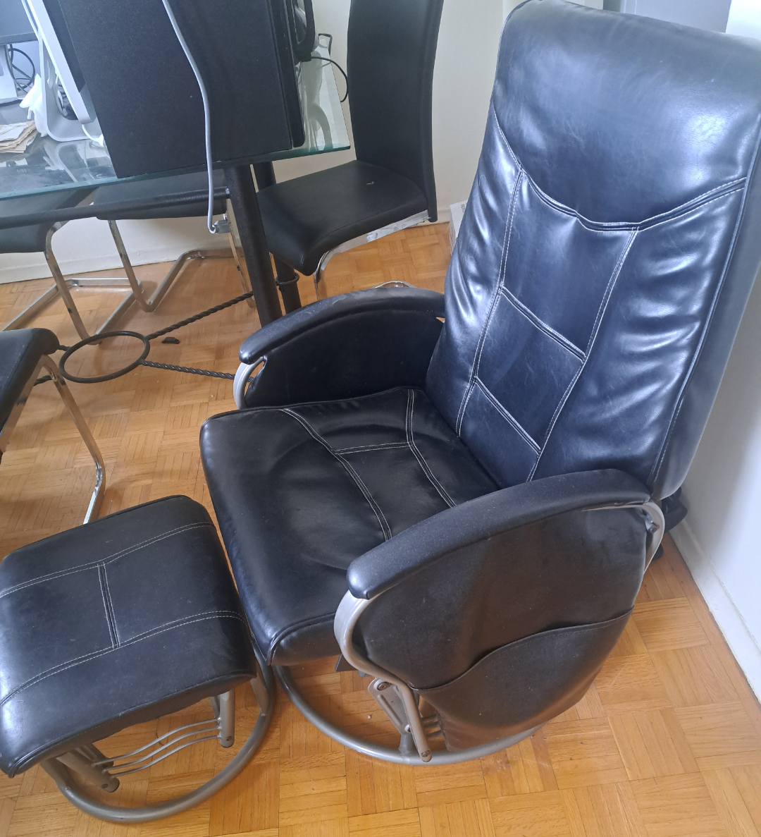 Black Leather Recliner (Rocking) chair with Ottoman - photo 2