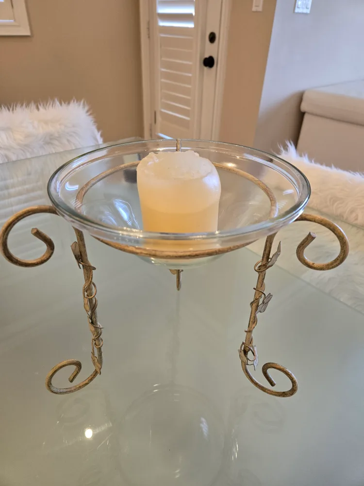 Glass Bowl with Metal Stand thumbnail