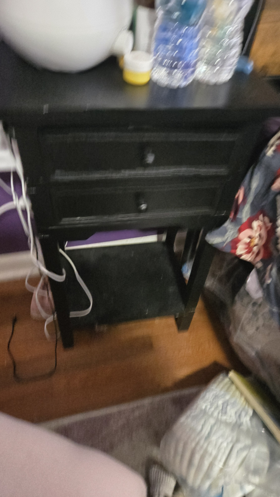 Black Two-Drawer Nightstand with Shelf - photo 2