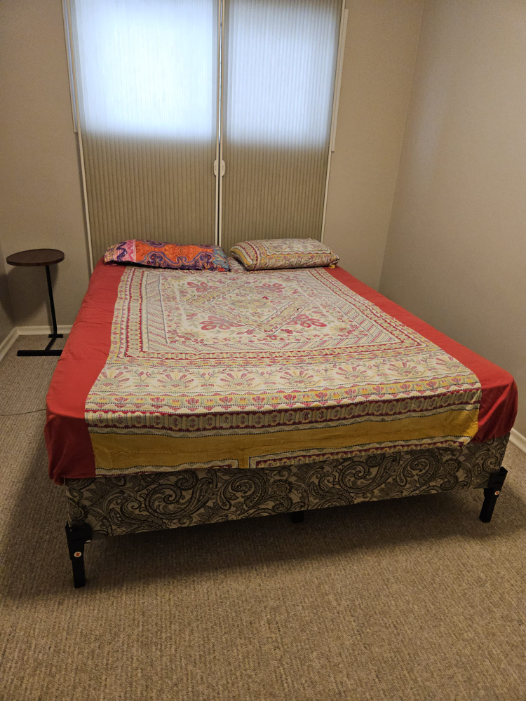 Double bed frame with box spring and mattress