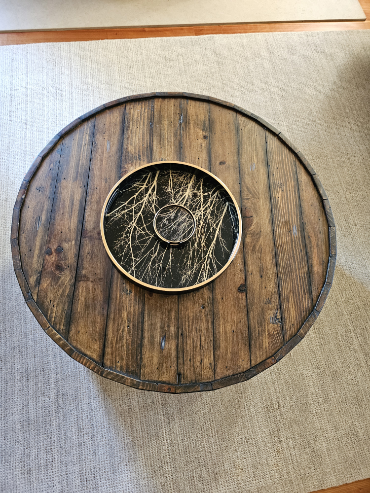 Rustic Round Wooden Coffee Table with Tray - photo 2