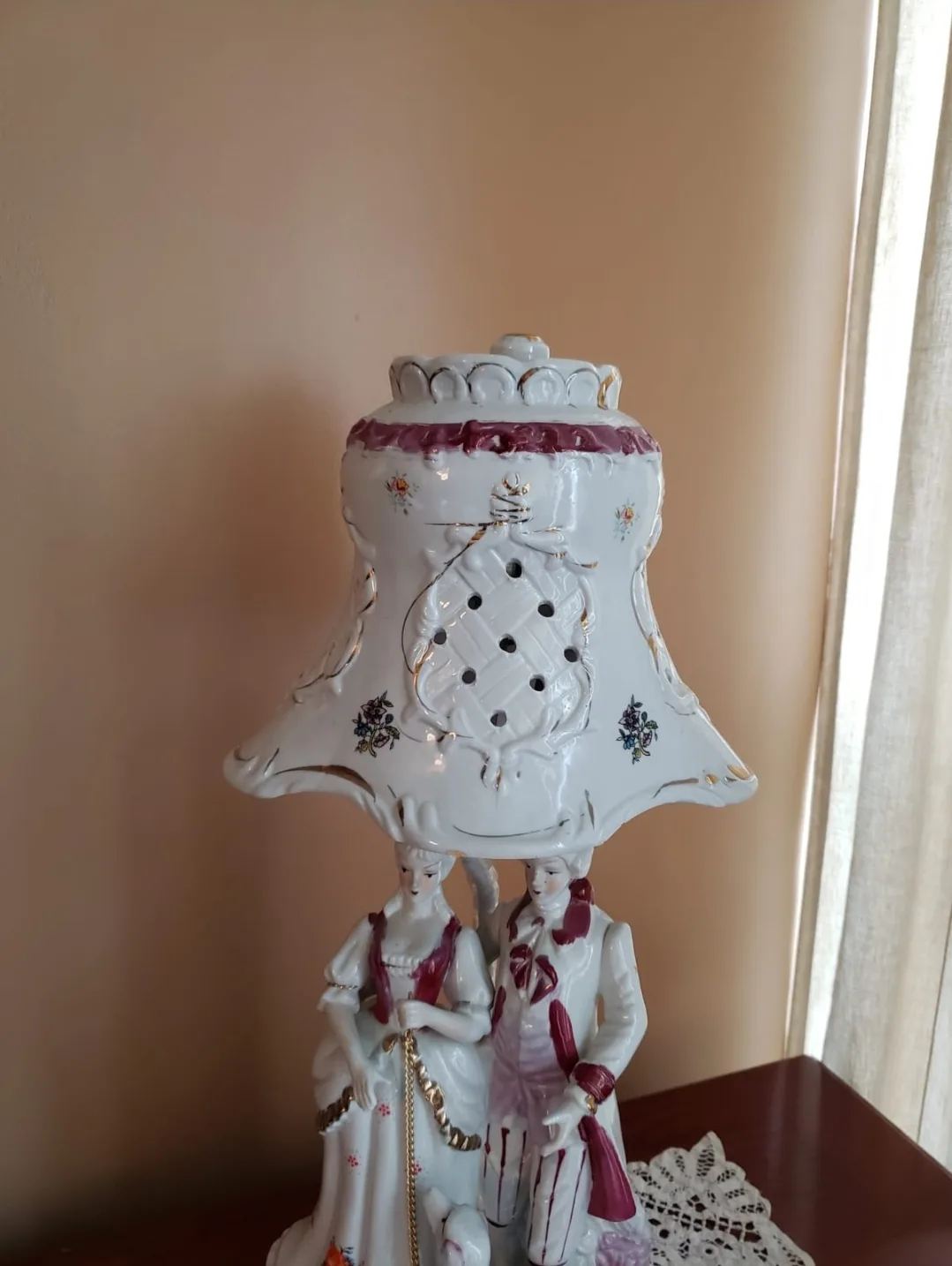Vintage Porcelain Table Lamp with Figurines image indicator(4)