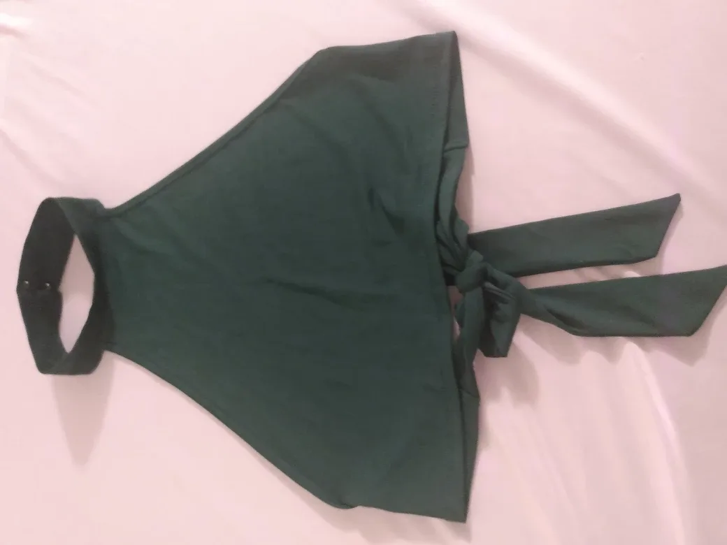 Halter Neck Tie Back Crop top-Dark Green-XL image indicator(2)