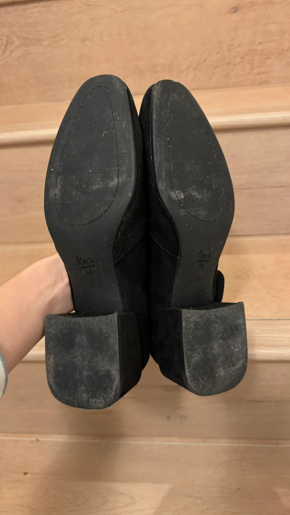 Size 7! Chelsea black suede ankle heels boots image indicator(5)