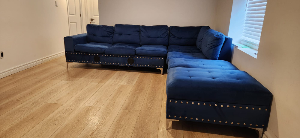Blue Sectional Sofa with Bluetooth speakers and LED Lights - photo 4