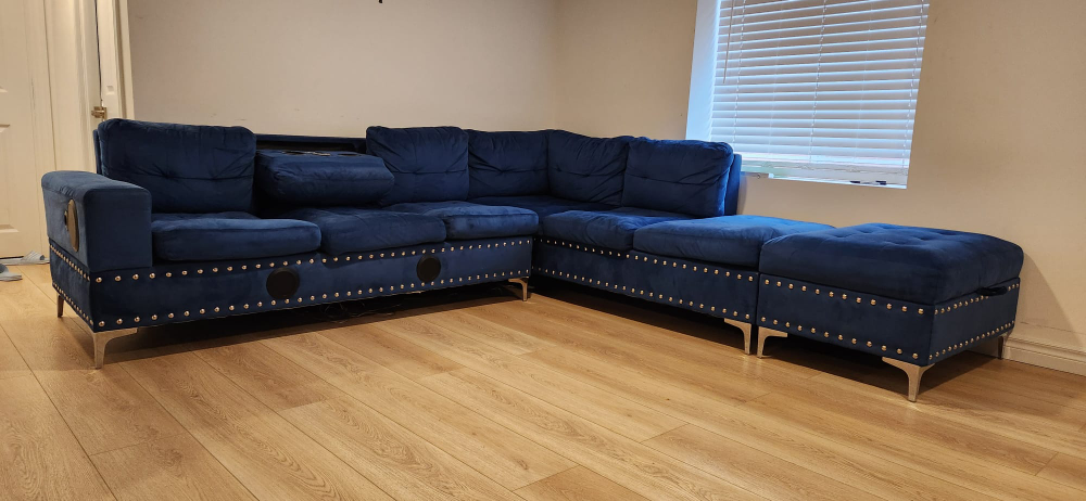 Blue Sectional Sofa with Bluetooth speakers and LED Lights - photo 5