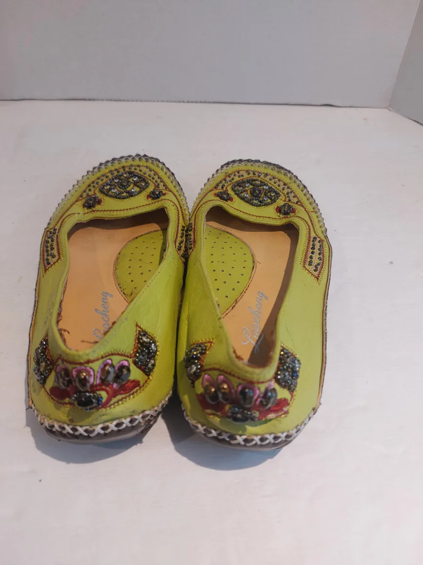 Lime Green Leather Loafers with Beaded Detail image indicator(4)