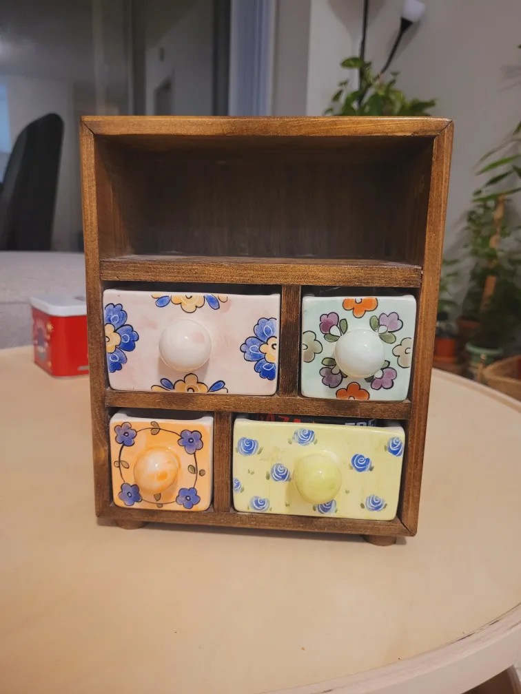 Persian Handmade Wooden organizer with ceramic drawers thumbnail