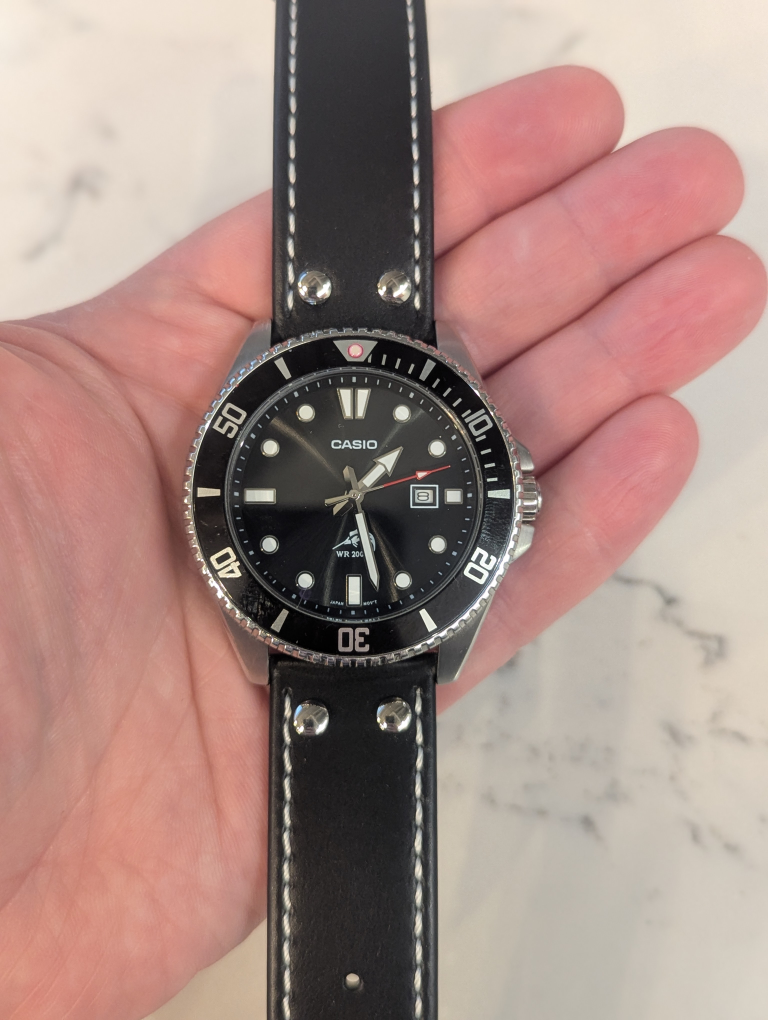 Casio Diver watch MDV-106 on new leather strap