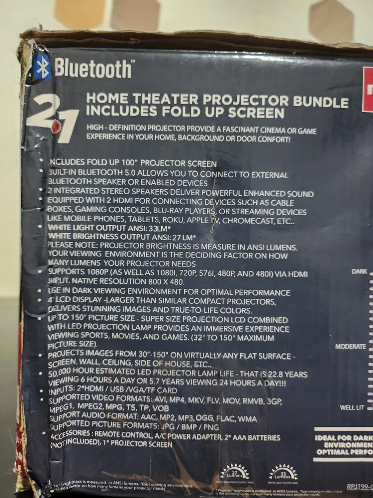 RCA 21 Mini Projector with Bluetooth and 100" Fold-Up Screen image indicator(3)