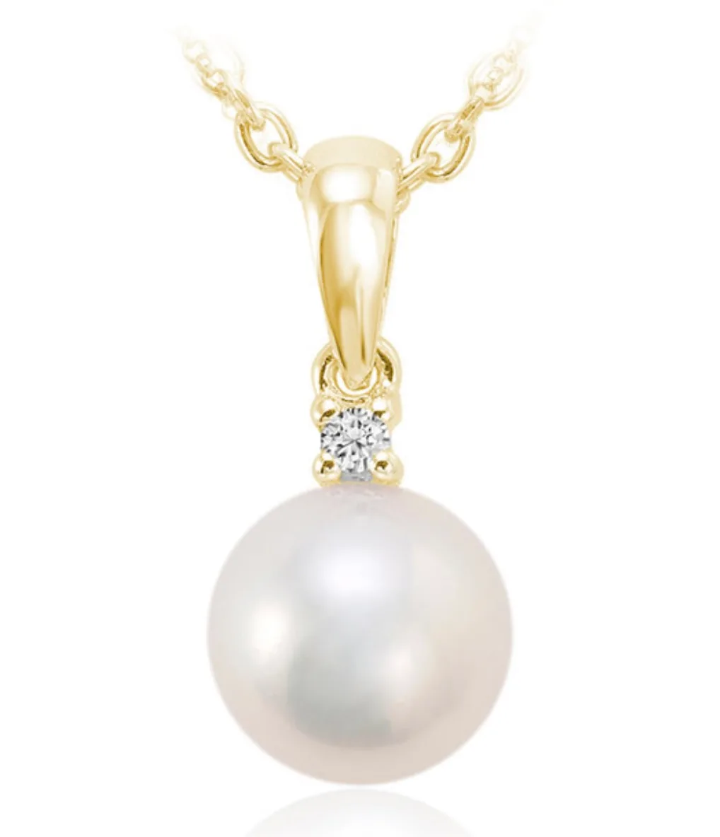 10K Gold Necklace w/ Cultured Pearl pendant with Diamond Accent image indicator(3)