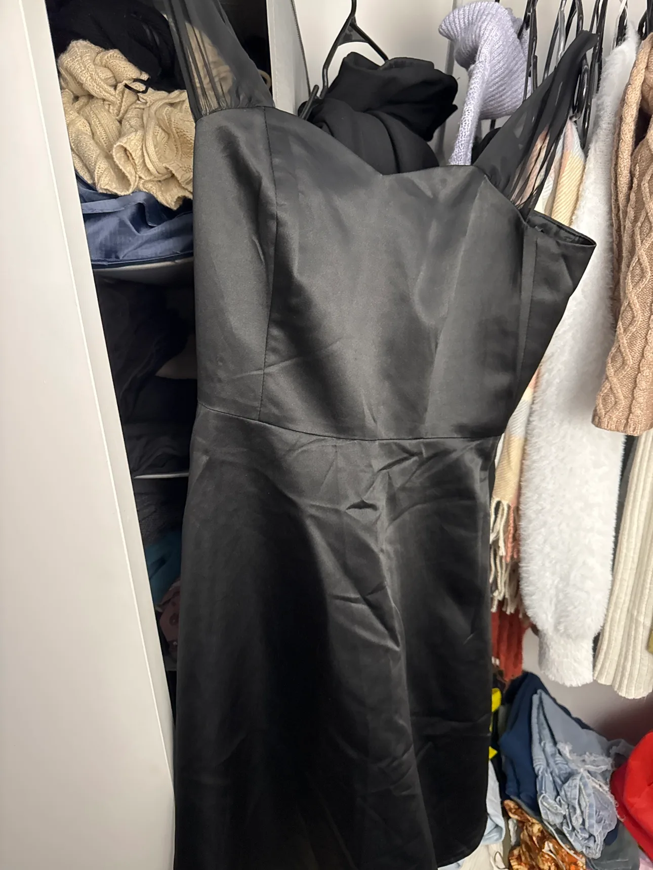 *‼️Moving Sale‼️* Black Satin Mini Dress with Sheer Sleeves image indicator(3)