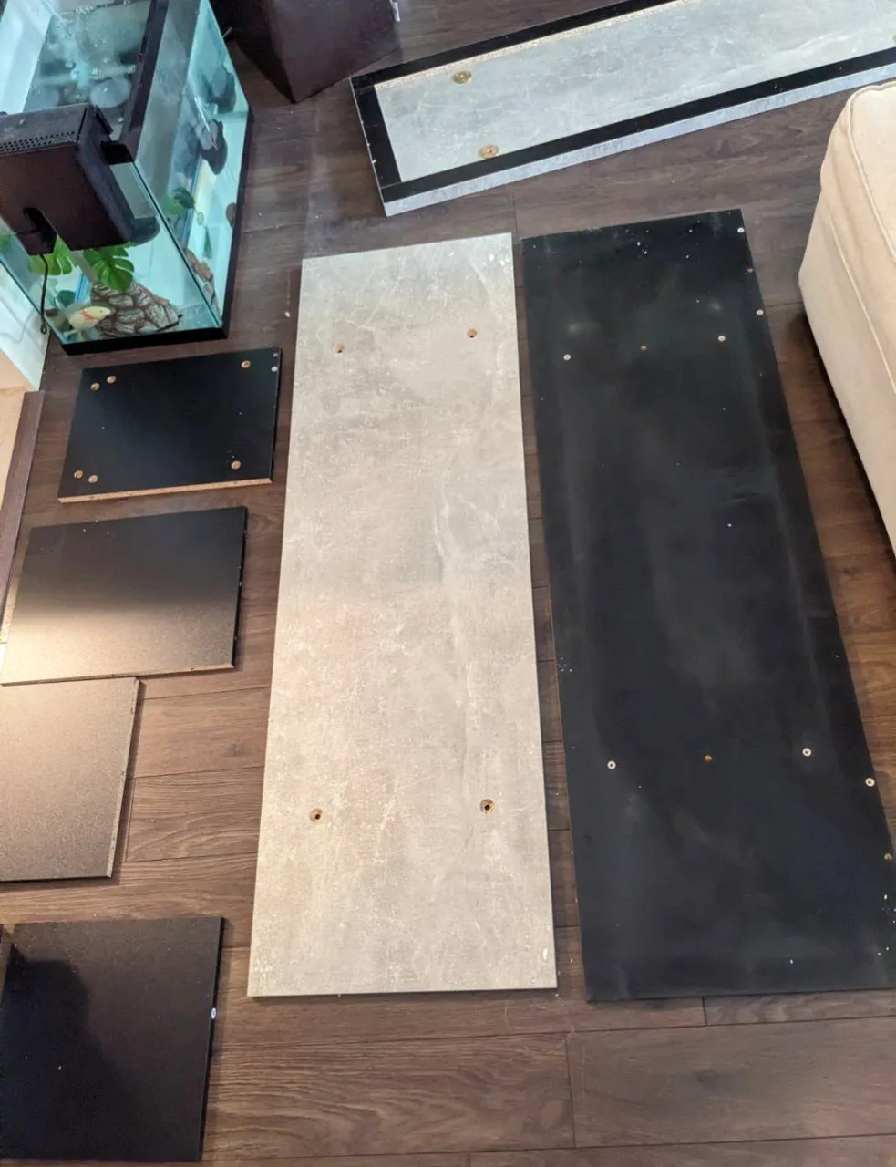 LED TV stand, grey with black -New in Box image indicator(3)