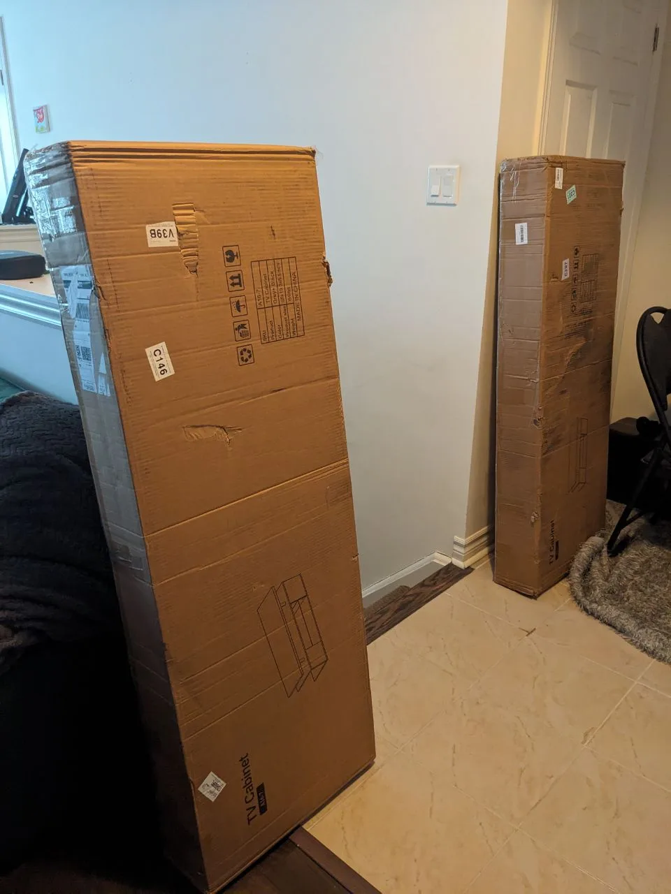 LED TV stand, grey with black -New in Box image indicator(4)